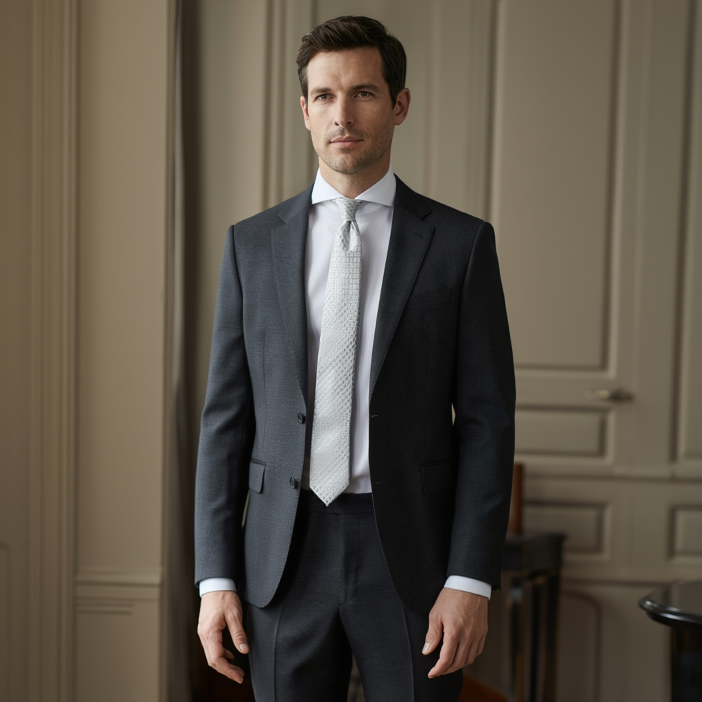 Julien | Élégante Cravate Homme en Jacquard de Soie Argentée 5