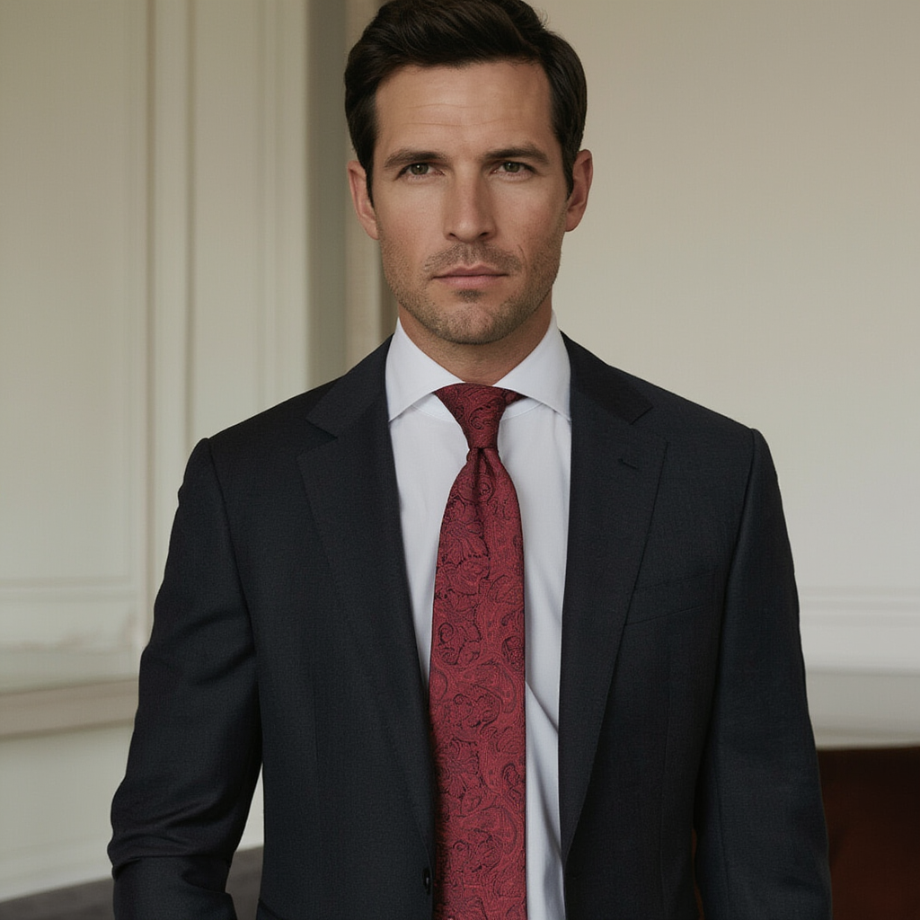 Julien | Élégante Cravate en Jacquard de Soie Bordeaux 4