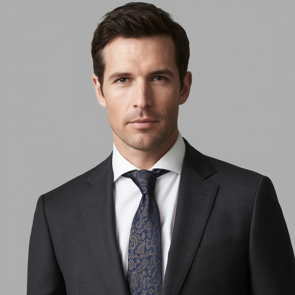 Lucas | Élégante Cravate Homme Luxe en Soie Paisley Bleu et Doré 3