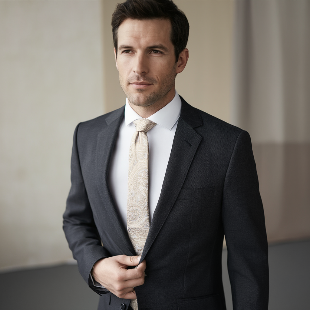 Julien | Élégante Cravate Homme Luxe en Soie Jacquard Champagne 5