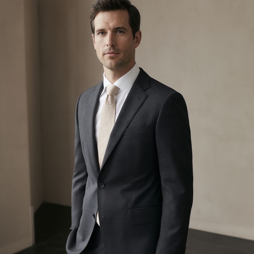 Julien | Élégante Cravate Homme Luxe en Soie Jacquard Champagne 4