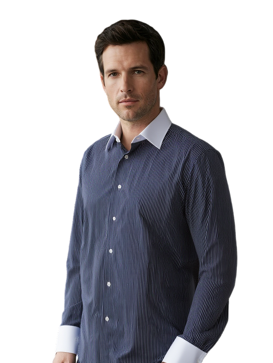 Chemise habillee Homme Classique | Rayures bleues et blanches 7