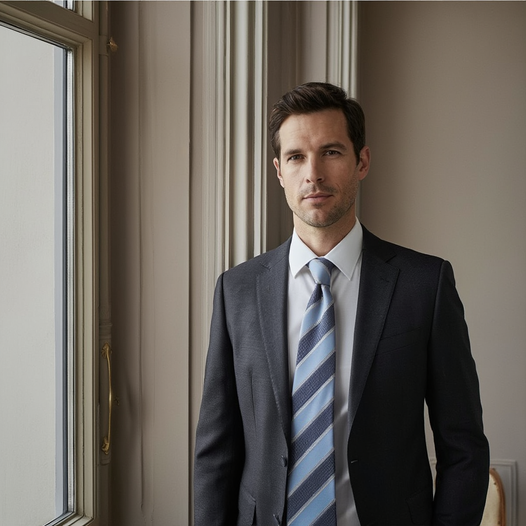 Julien | Élégante Cravate Homme en Soie Jacquard Bleu 4