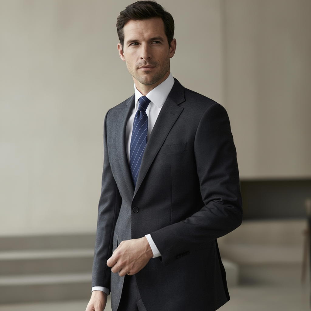 Lucas | Élégante Cravate Homme en Coton Rayé Bleu Marine 2