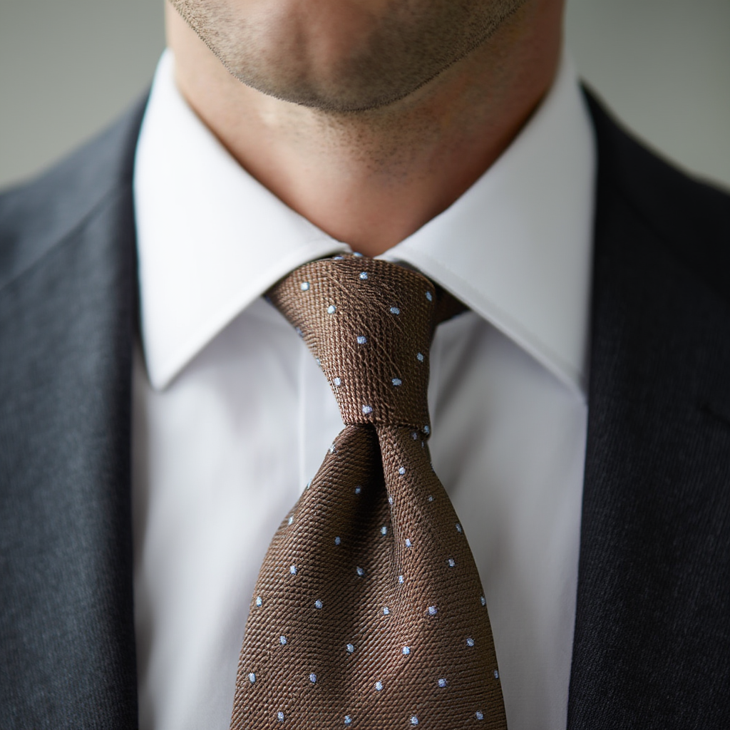 Julien | Élégante Cravate Homme en Soie Grenadine Marron 3