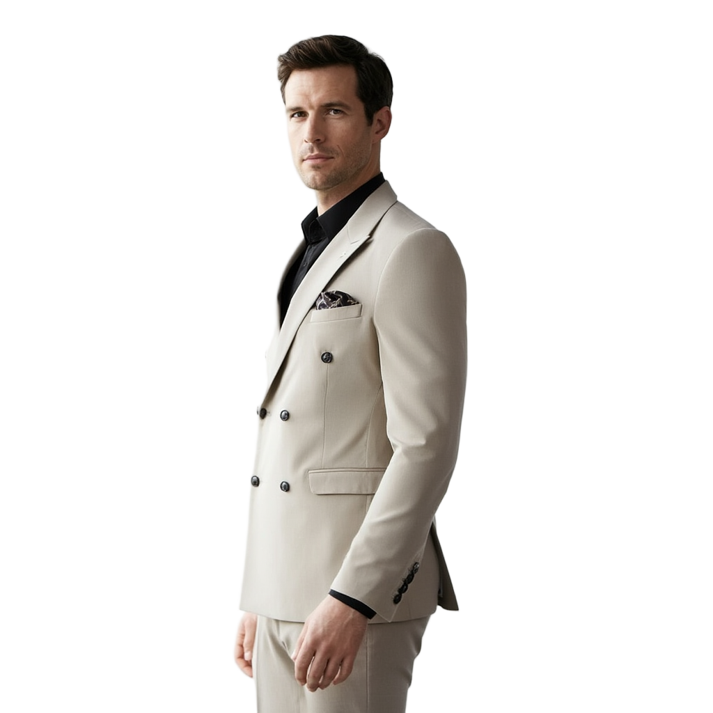 Costume Homme Croisé Slim en Gris Uni avec Détails Élégants pour Toutes Occasions 10