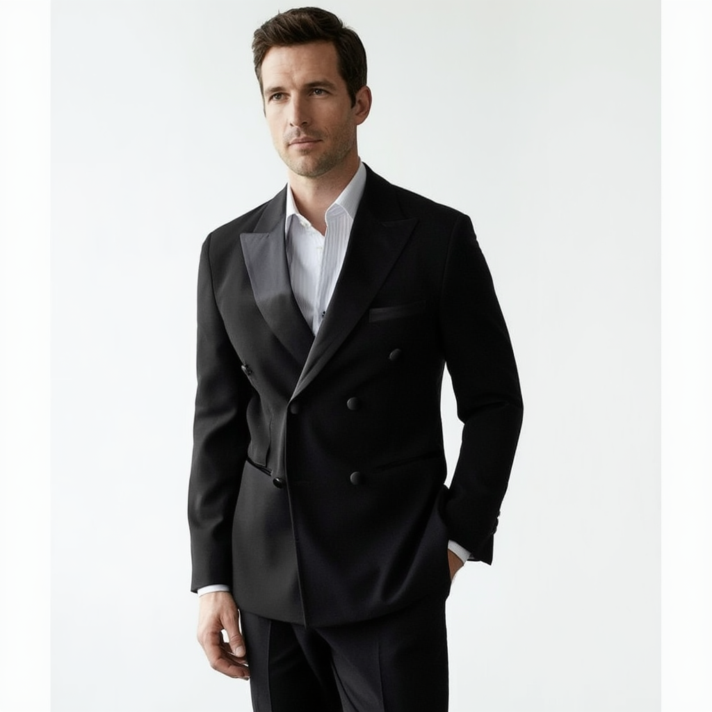 Élégance Noire | Smoking Slim Homme en Laine avec Revers en Satin | Ensemble 3 Pièces pour Mariages 7