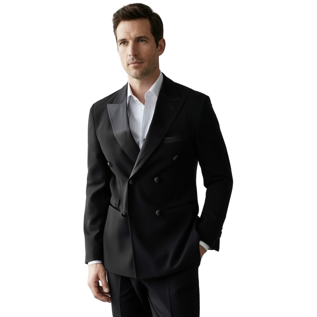 Élégance Noire | Smoking Slim Homme en Laine avec Revers en Satin | Ensemble 3 Pièces pour Mariages 6