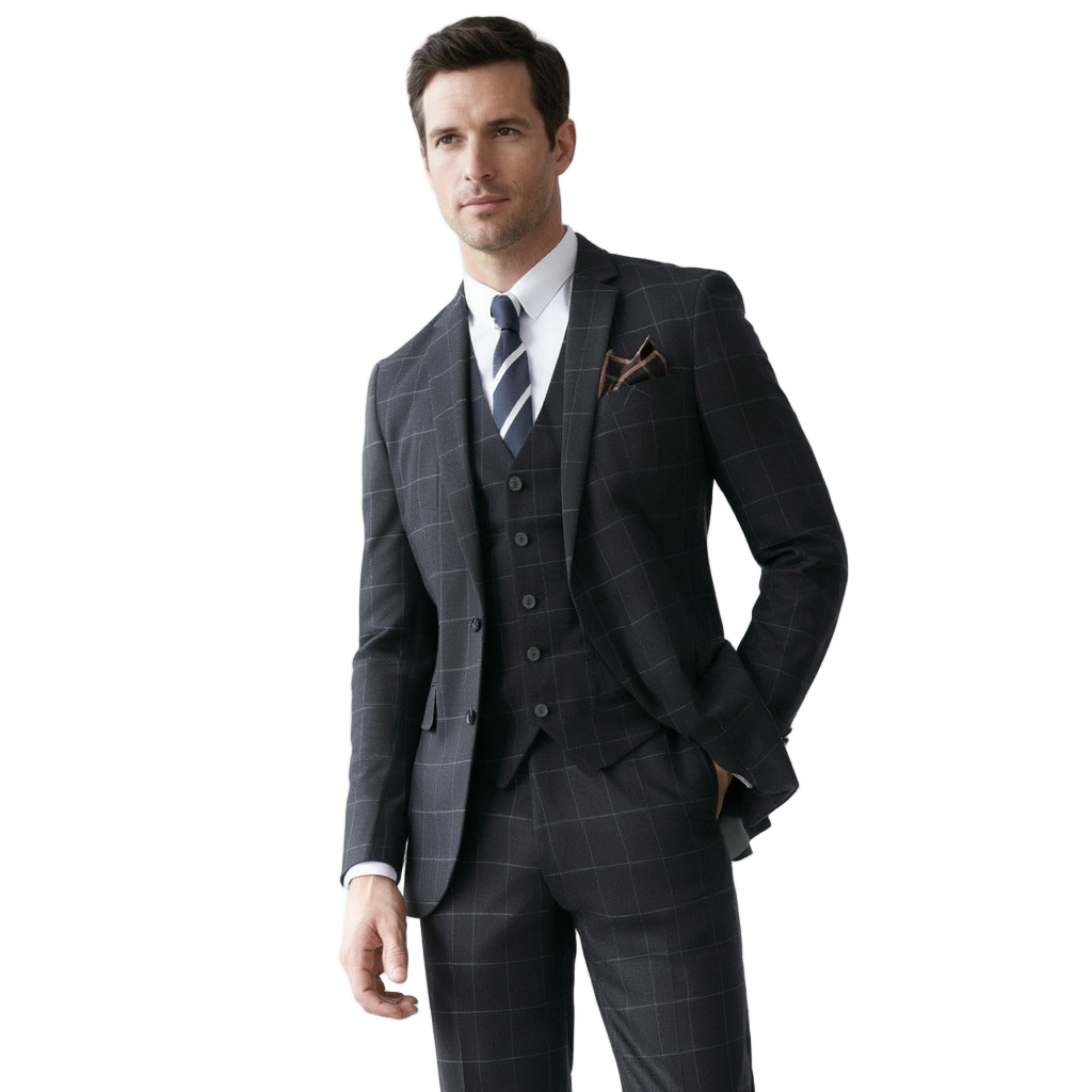 Trio Carreaux Moderne | Costume Homme 3 Pièces avec Motif Distinctif | Élégance pour Mariage 1