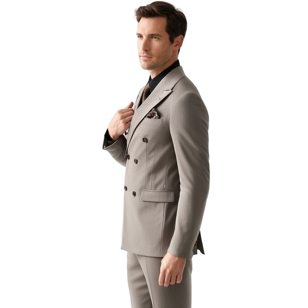 Costume Homme Croisé Slim en Gris Uni avec Détails Élégants pour Toutes Occasions 3