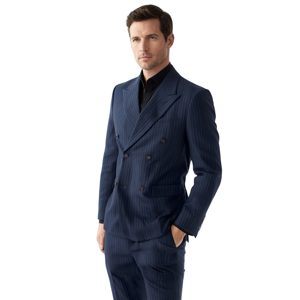 Costume Homme 3 Pièces Élégant avec Design Croisé et Rayures Fines pour Mariage et Événements 1